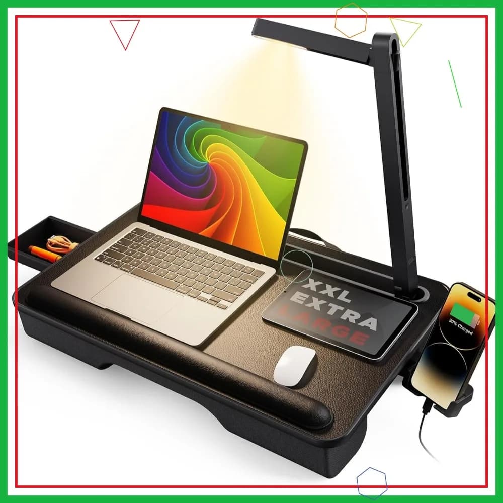 Vassoio portatile per laptop con luce LED e cuscino: adatto per laptop da 17", supporto per letto/divano per scrivere/lettura
