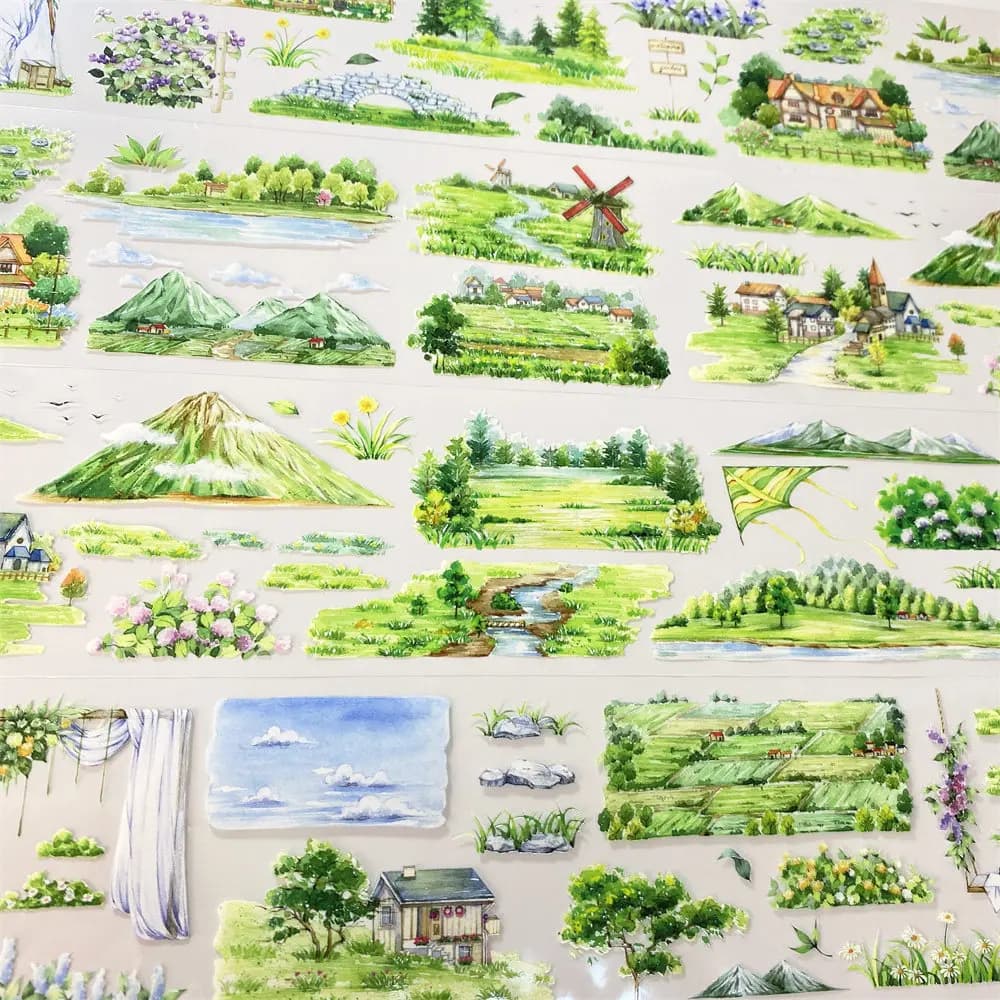 Washi Pet Tape Journal P13 Haruno 9999 Pastoral Mountain Ancient Chinese Scrapbooking Planner Sticker Card Diy Loop Sample