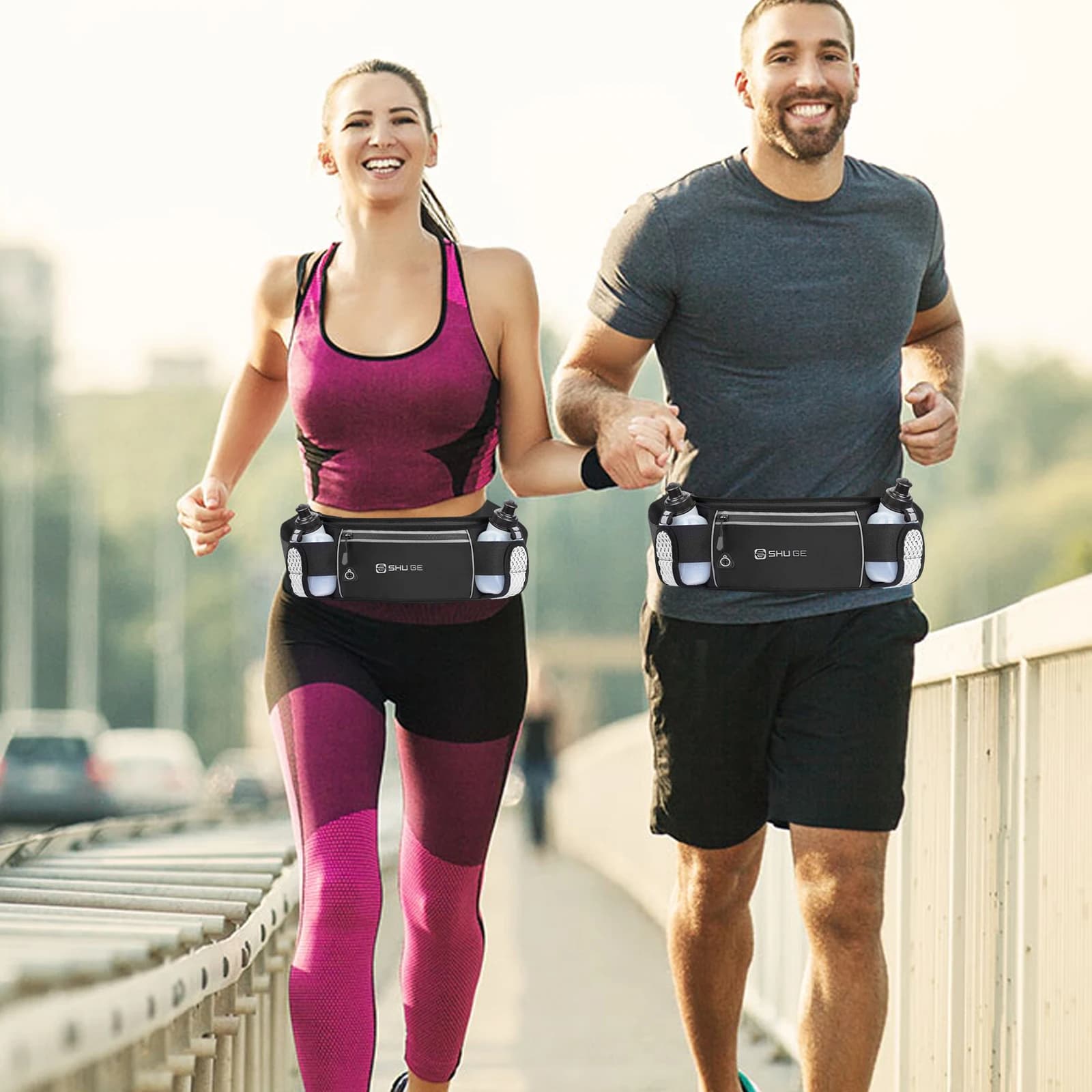 Running Waist Bag with Bottles, Cycling Bag with Adjustable Running Shoulder, Hiking, Cycling, Cycling