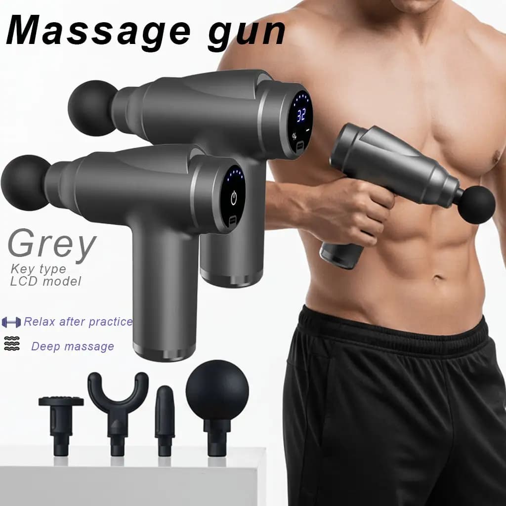 Pistola per massaggio a 6/32 velocità, adatta per massaggio completo del corpo, braccia e schiena, pistola per massaggio dei tessuti profondi, quattro testine di ricambio per diverse modalità di rilassamento muscolare, massaggiatore muscolare elettrico portatile, adatto per il rilassamento muscolare durante lo sport e il fitness