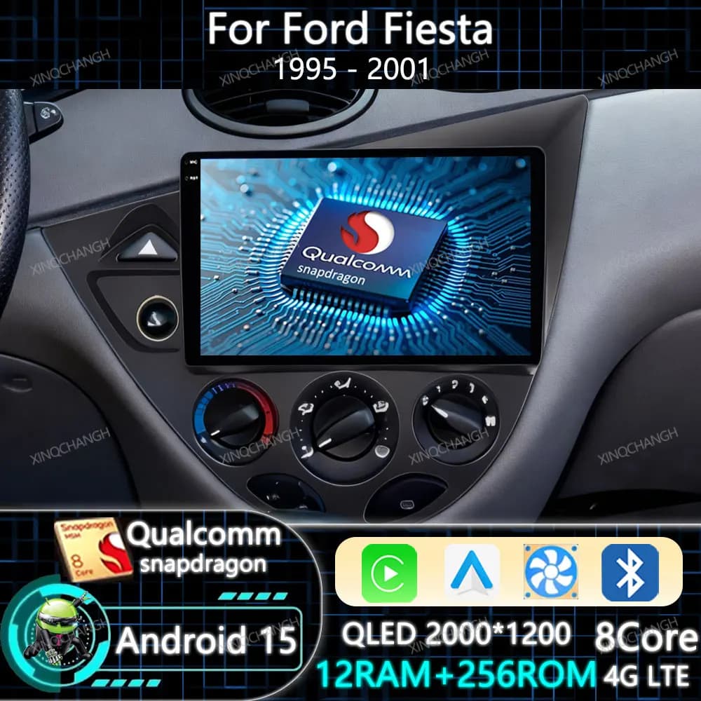 Android 15 Autoradio Carplay Auto Per Ford Fiesta 1995 - 2001 Focus MK1 1998 - 2004 QLED 4G WIFI 2DIN BT Qualcomm Navigazione GPS