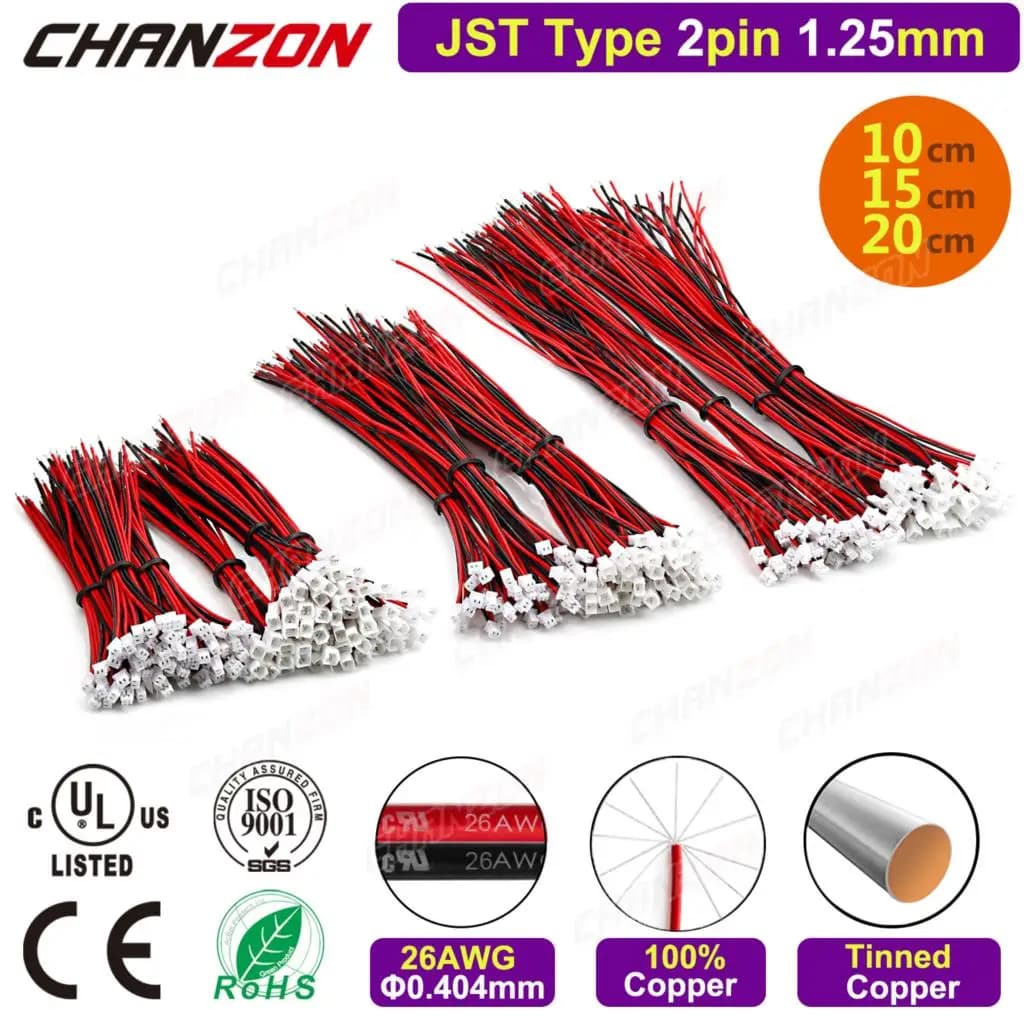 Cavo connettore JST 1,25 mm 26AWG per adattatore a 2 pin 1,25 mm 2 pin Micro batteria maschio femmina collegare spina caricatore di estensione RC