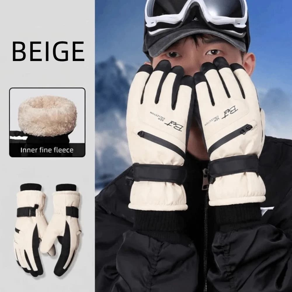 Card Holder Winter Ski Gloves with Storage Bag Thicken Plush Snowboard Gloves Windproof Waterproof Touch Screen Gloves