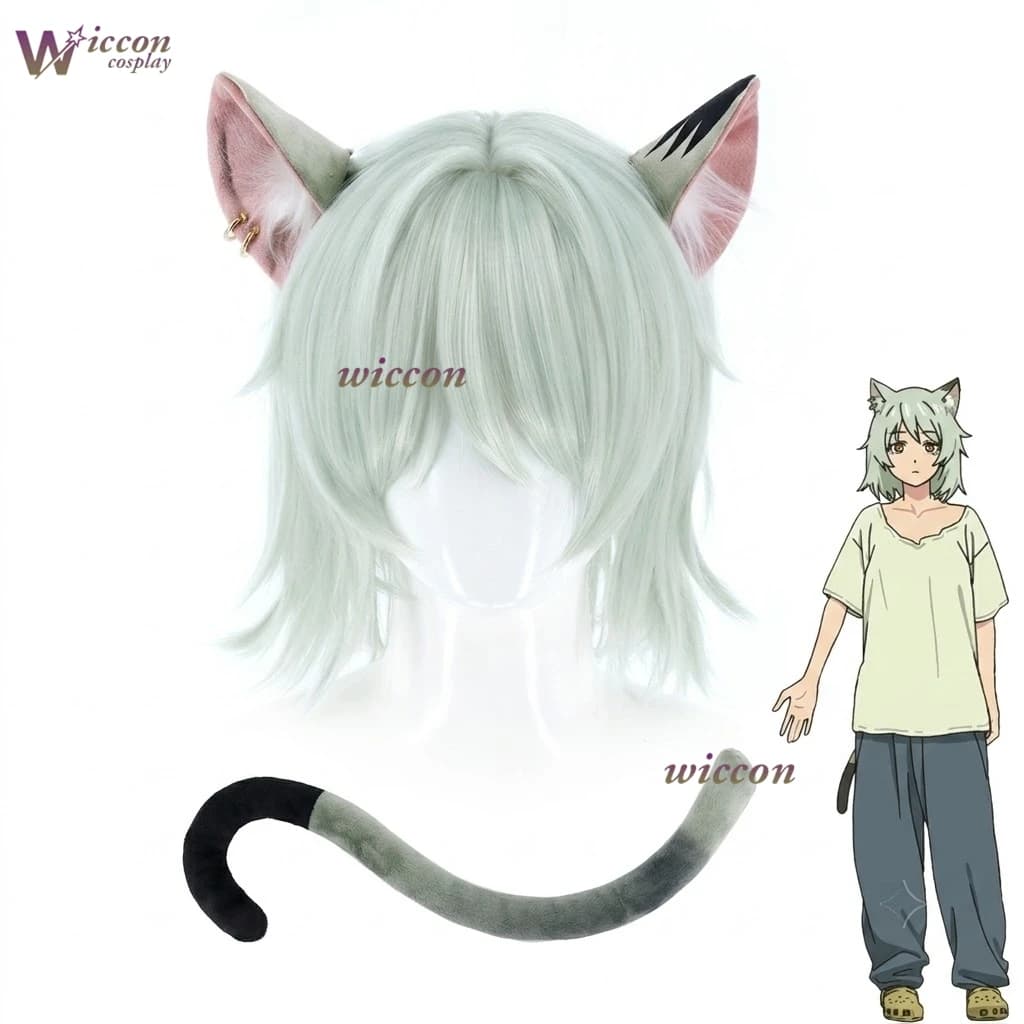 Yaniko Cosplay Satou Wig Ears Tail Fullset Anime Satou Costume Wig-Chainsmoker Cat 2026 Halloween Cosplay Roleplay Accessories