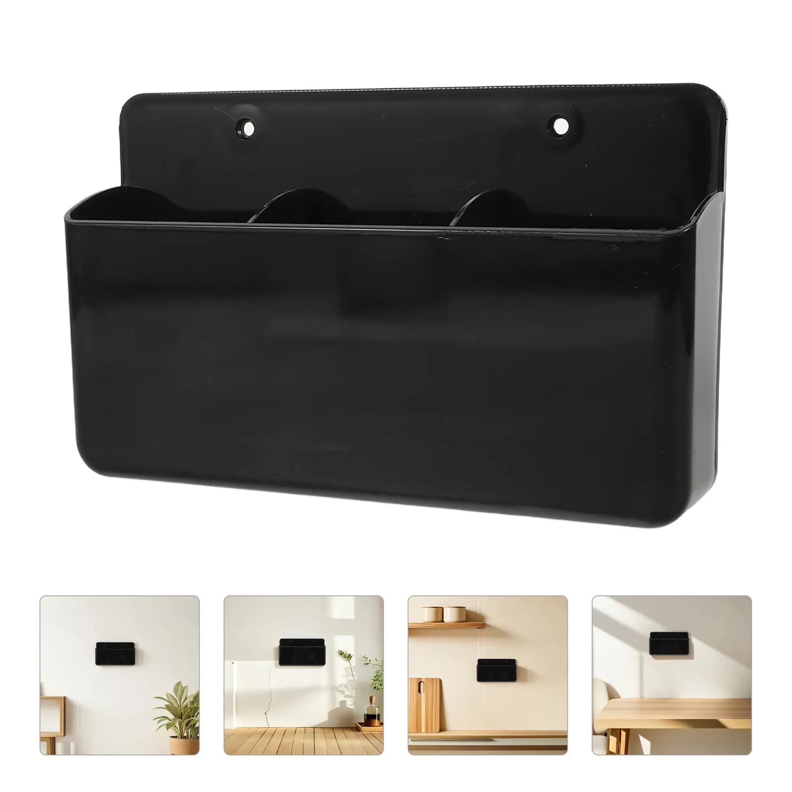 Universal wall remote control box for TV, AC, media player, controller, adhesive mounting, stylish plastic organizer
