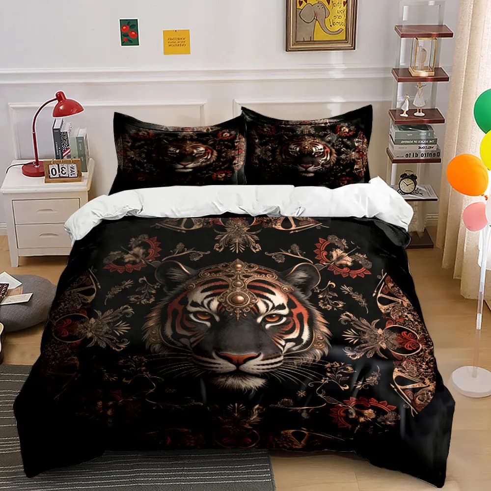 Set Decorativo con Stampa Tigre - Set Biancheria da Letto Morbido e Confortevole per Arredamento Casa, Include 1 Copripiumino e 2 Federe, Regalo