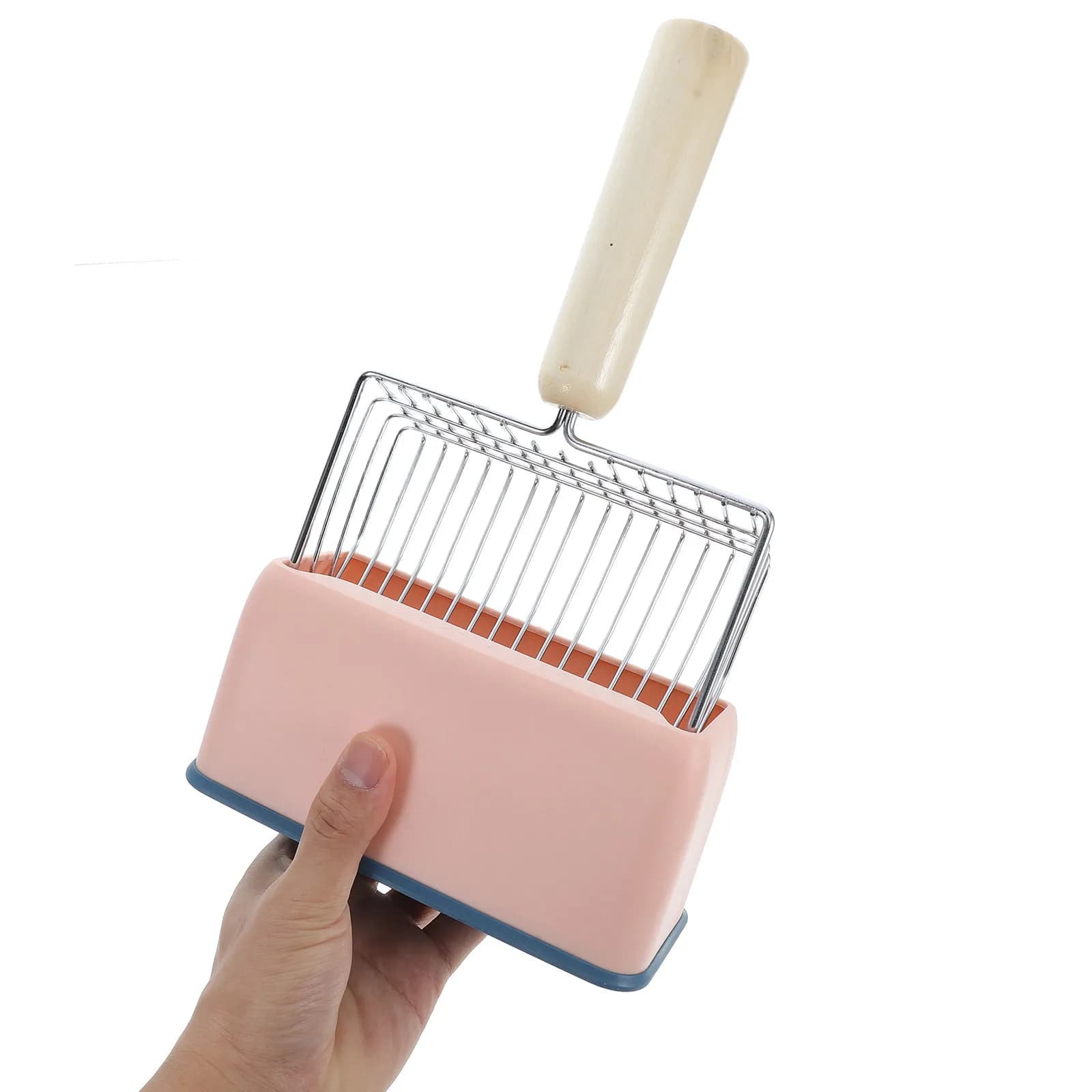Heavy Duty Metal Litter Scoop Stainless Steel Long Handle Ergonomic Nonslip Cat Scooper for Fine Litter Pine Pellets and