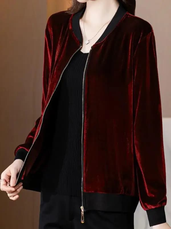 Fashionable Long Sleeve Velvet Baseball Jacket Women's Casual Style Top Mom Short Outerwear Autumn Winter New Arrival