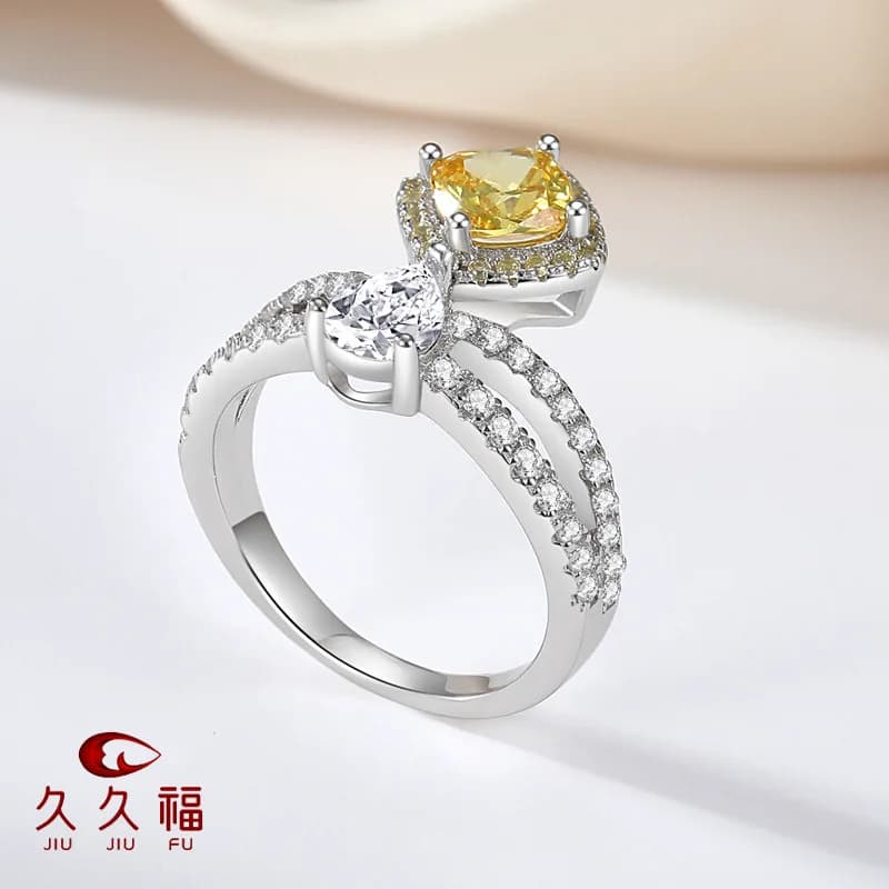 Anello di Lusso con Diamante Giallo Oca per Donne, in Platino PT950 con Moissanite da 1 Carato, Adatto per Uso Quotidiano e Cerimonie