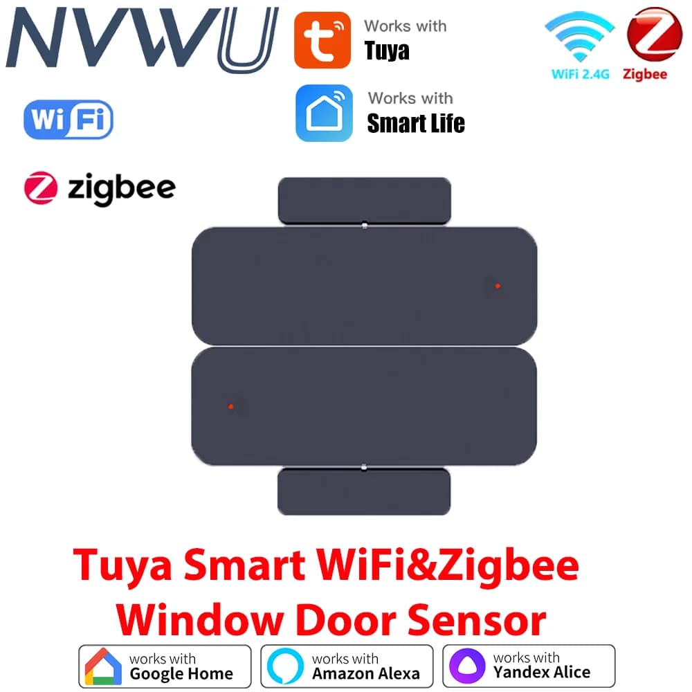 Tuya Smart WiFi o Zigbee Sensore per porte e finestre Sistema di allarme di sicurezza domestica intelligente Il controllo vocale funziona con Alexa Google Home