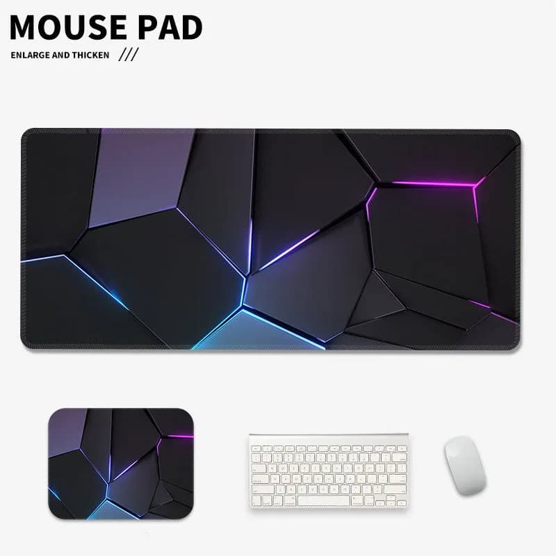 3D Geometric Abstract Large Gaming Mouse Pad Neon Cracked Desk Mat Thickened Extended Keyboard Pad for PC Esports Setup