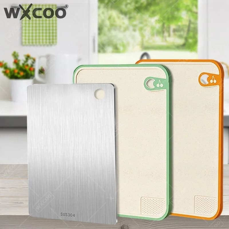 WXCOO 1PCS Double Sided Anti-bacterial Stainless Steel Cutting Board Chopping Board for Food Meat Fruit Kitchen