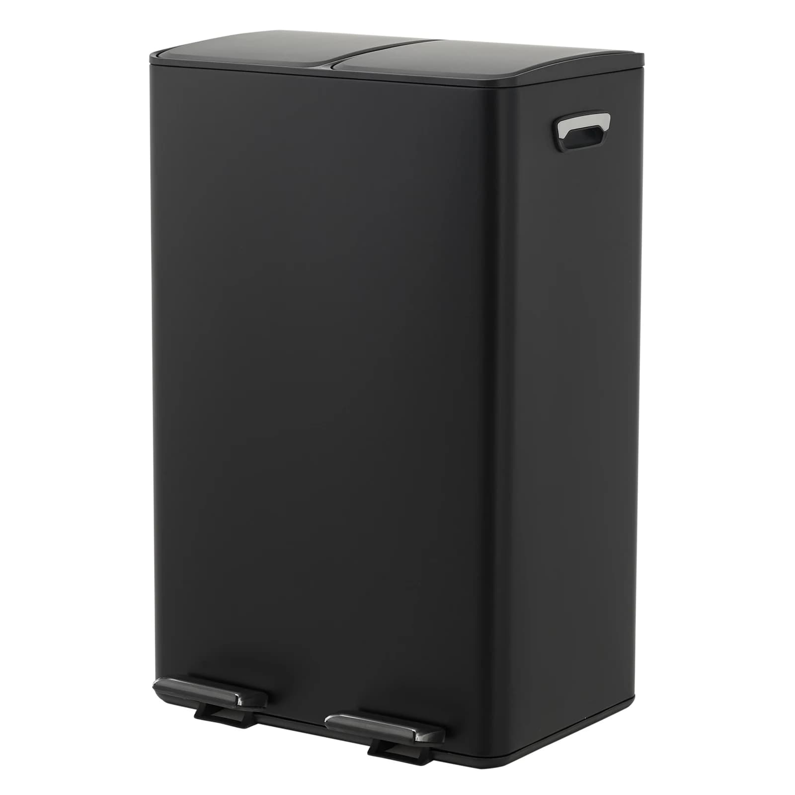 Stainless Steel Double Kitchen Trash Can - 2 X 8 Gal (2 X 30L) Garbage Bin with Dual Removable Buckets, Soft-Close Lid, Hands-Free Pedal, Odor-Sealing - Silver/black