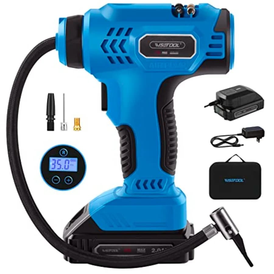Gonfiatore per pneumatici senza fili Compressore d'aria Pompa per pneumatici per auto alimentata a batteria da 20 V con manometro digitale 150 PSI Ai portatile portatile