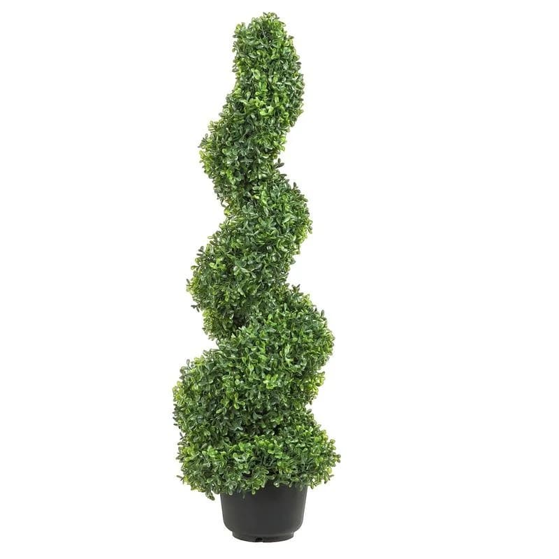 2 Pezzi di Pianta Artificiale a Spirale in Bosso, Altezza 91 cm, Verde, in Plastica PE e Ferro, Decorazione per Interni ed Esterni, Ornamento da Giardino con 10 Foglie di Ricambio