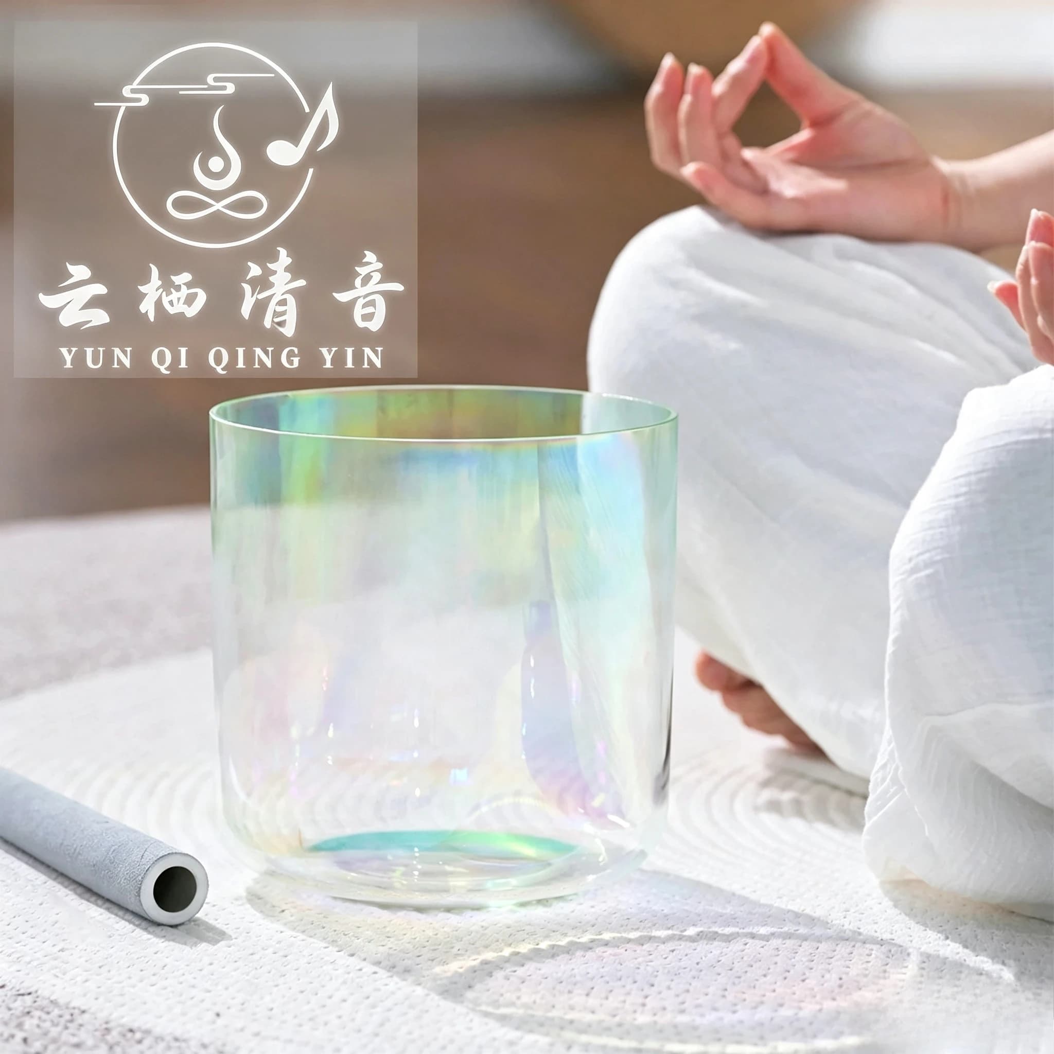 Yunqiqingyin Alchemy Jasper Aura Cosmic Clear Quartz Singing Bowl Rainbow Aura Colored Crystal Bowl With Mallet Chakra Healing Yoga Meditation Sound Bath Accessory