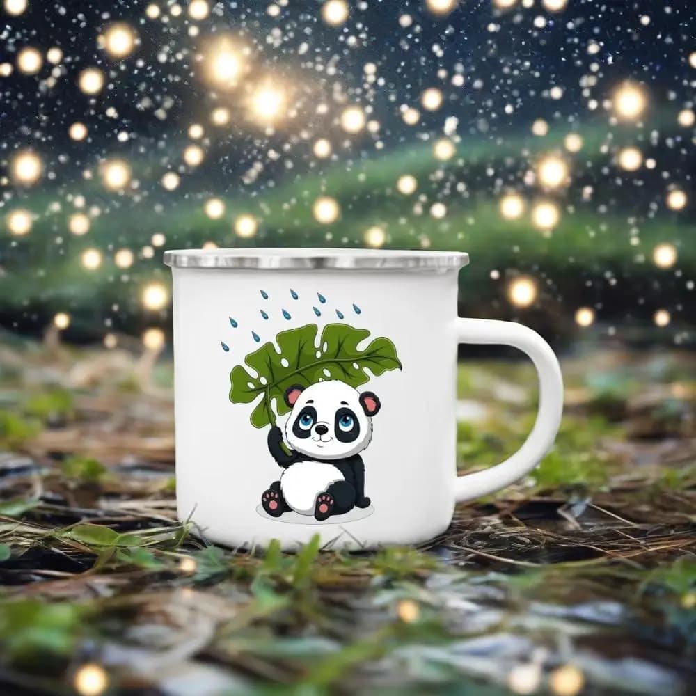 Tazze da camper stampate Panda Tazza da campeggio smaltata Tazza estiva per conservanti Tazza da succo di birra Tazze con manico carino Migliori regali per amici bambini