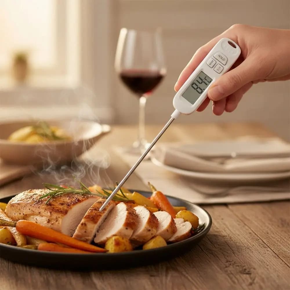 Termometro Digitale Istantaneo per BBQ, Impermeabile, con Sonda in Acciaio Inossidabile, per Carne, con Custodia Protettiva, Preciso