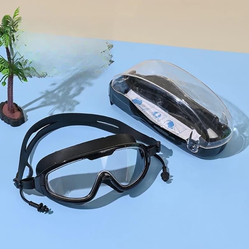 Occhialini da nuoto per adulti con specchio integrato e tappi per le orecchie, in morbido silicone, occhialini da immersione unisex.