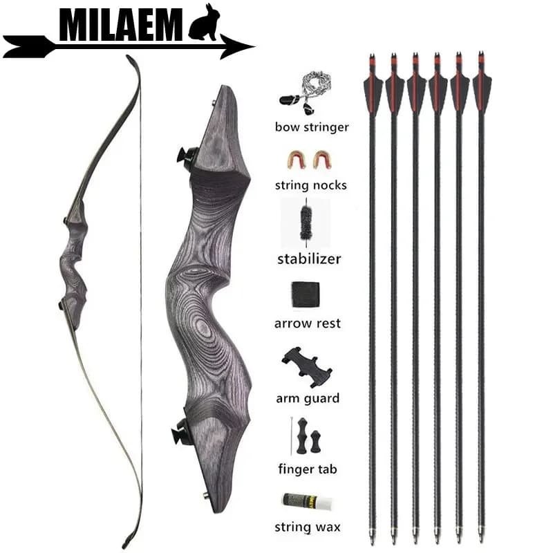 Arco da 60 pollici 30-60 libbre Arco ricurvo e set di frecce Tiro con l'arco Takedown Arco da caccia Spine 500 Kit di tiro al bersaglio con freccia in carbonio