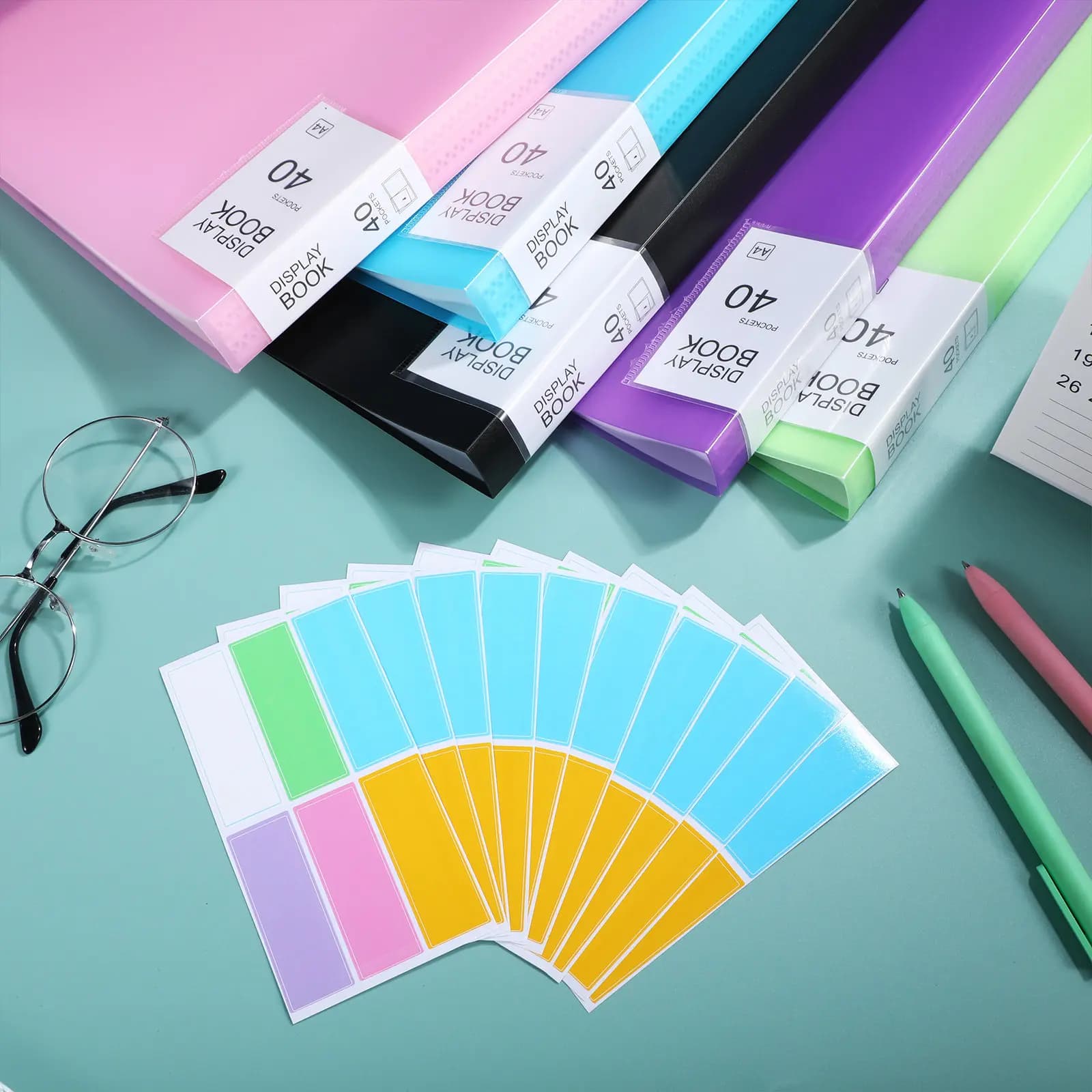 5Pcs A4 Presentation Folder with 40 Pockets Sticker Labels Plastic Sleeves Large Capacity Document Holder for Artwork Reports