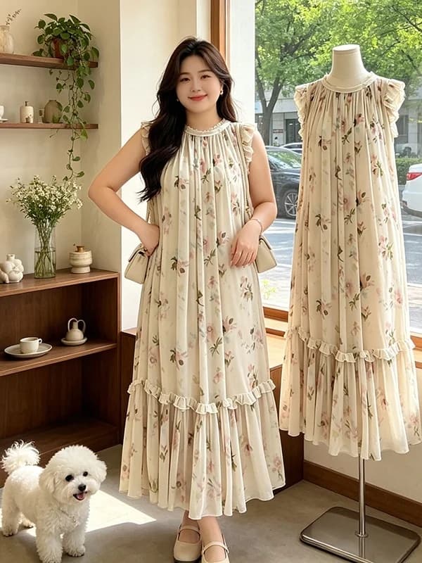 Summer New plus Size Beautiful Sleeveless Loose Floral Vest Dress Women's Fashionable Slimming Dress Breathable Comfortable