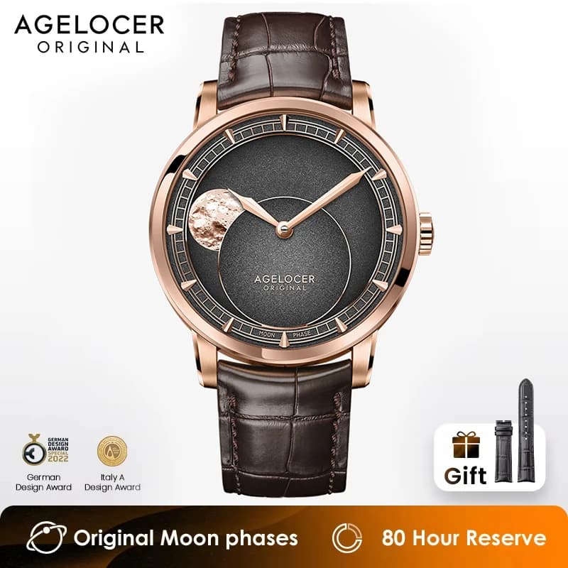AGELOCER Watch from original astronomer Luxury men's watch Automatic mechanical 29.51 days Watch with moon phases Birthday gift for man