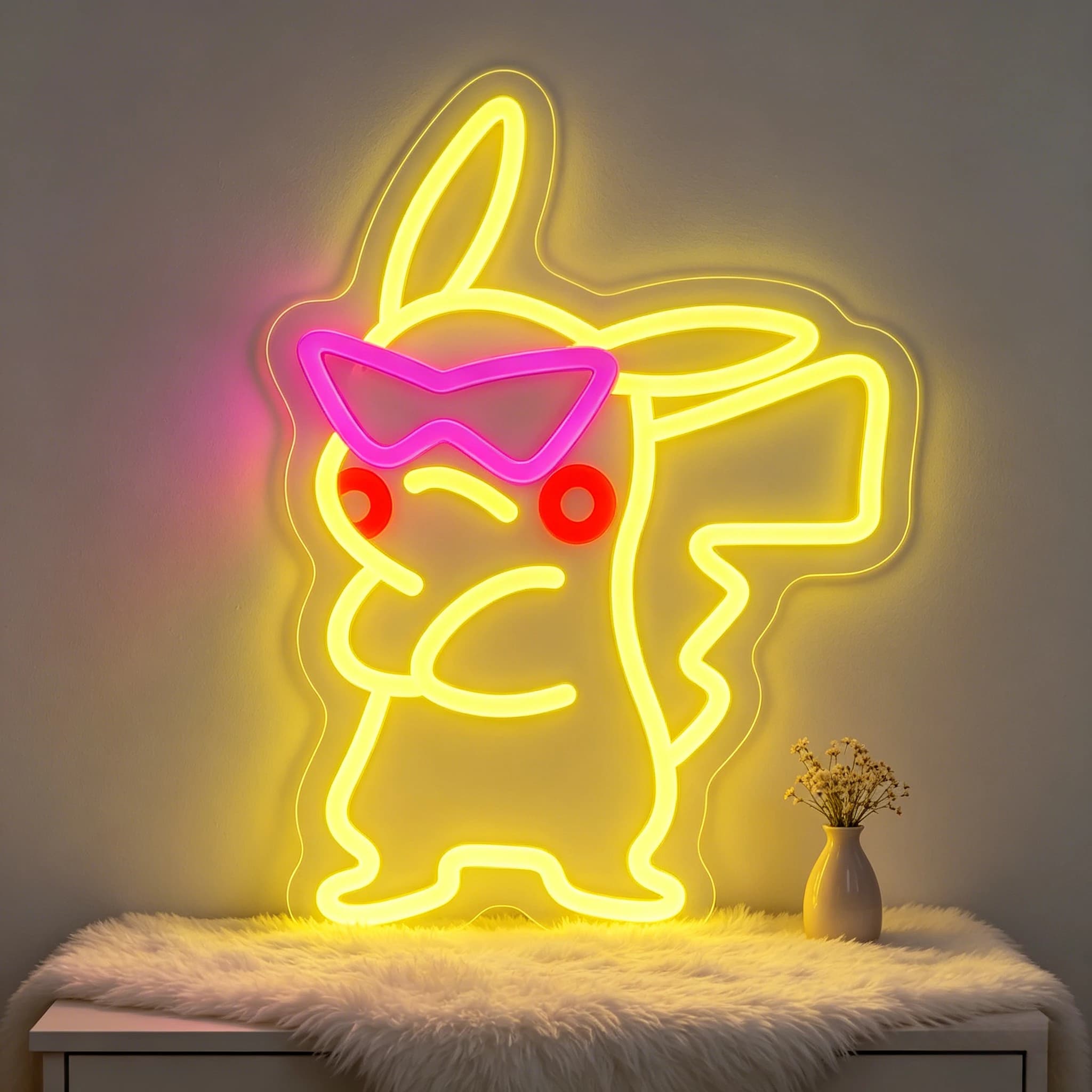 Insegna Luminosa LED Pikachu con Occhiali da Sole Rosa, Decorazione USB per Sala Giochi, Camera da Letto per Ragazzi, Idea Regalo di Compleanno