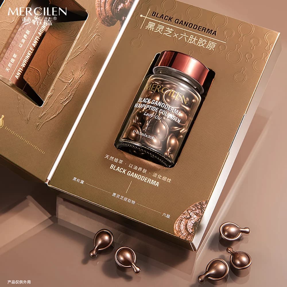 Ganoderma nero Peptide di collagene Rughe Stringere Idratare Sollievo dalle rughe Rich Lady Oil Cura del viso Dissolvenza Linee sottili Oli essenziali