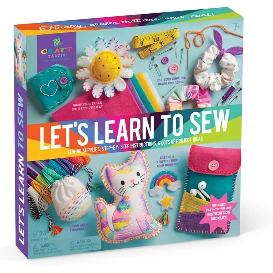 Kit di Cucito per Principianti 'Let's Learn to Sew' con 9 Progetti Divertenti, Istruzioni Semplici, Arte e Artigianato per Bambini dai 7 Anni in Su