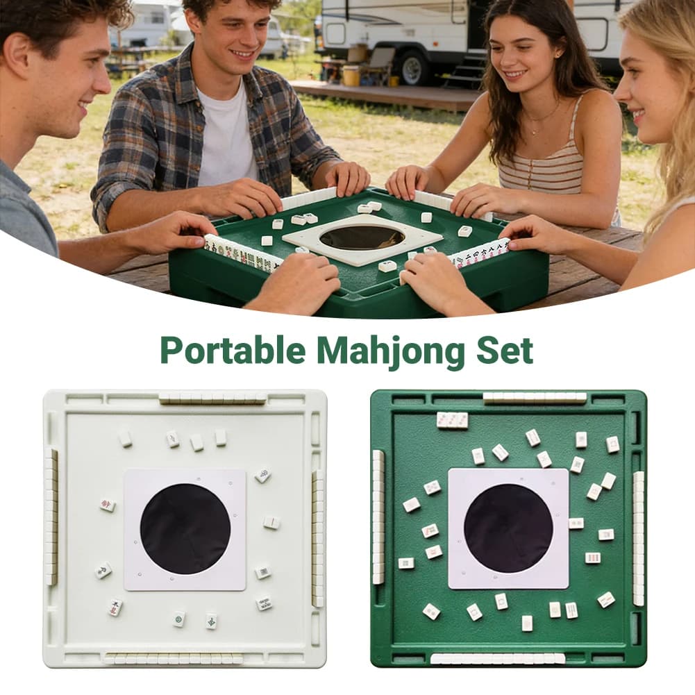 Set Mahjong Portatile con 144 Tessere e Custodia da Viaggio, Mini Set Mahjong da Tavolo per Viaggi e Riunioni Familiari