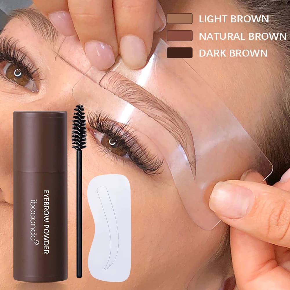 Dust set for eyebrows and stick modeling with stencil and brush, easy tool for eyebrow makeup