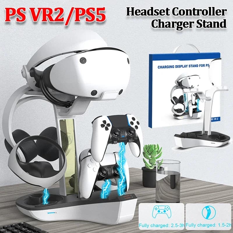 Charging Dock for PS5 PS VR2 Headset Stand Controller Charger Station LED Indicator Light Storage Helmet Earphones Bracket