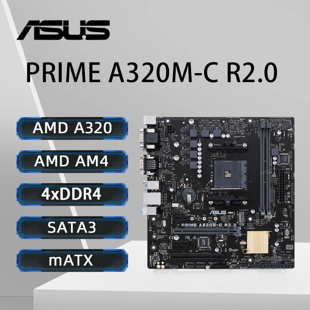 ASUS PRIME A320M-C R2.0 Supporto scheda madre AMD Ryzen 5 5600 Ryzen 7 5700X3D DDR4 3200Mhz NVME M.2 PCIe 3.0 AM4 Scheda madre mATX