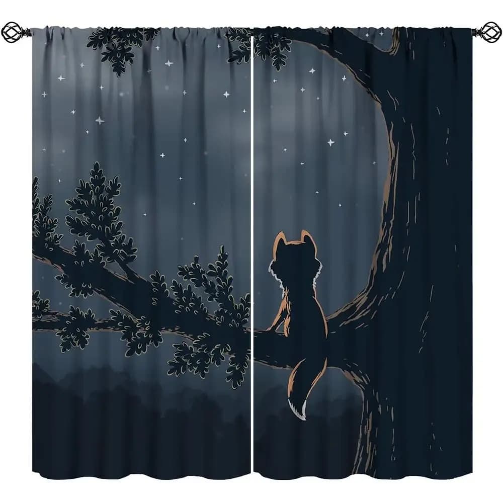 Starry Night Wildlife Blackout Curtains, 84x84 inches, for Bedroom, Living Room, Kitchen