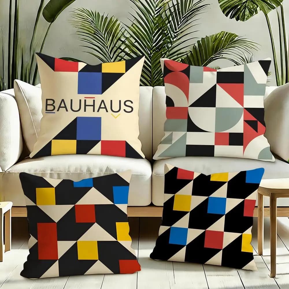 Abstract B-Bauhaus Geometry Cushion Cover Silky Short Plush Invisible Zipper Dustproof Sofa Pillow Case for Home Decor