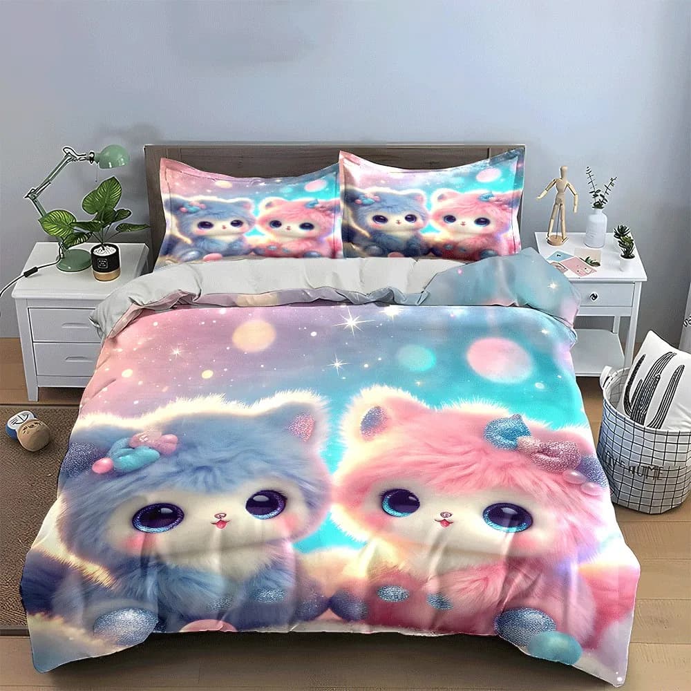 Adorabile set di peluche a forma di gatto, squisito set da letto in tre pezzi, regalo per bambini e adulti