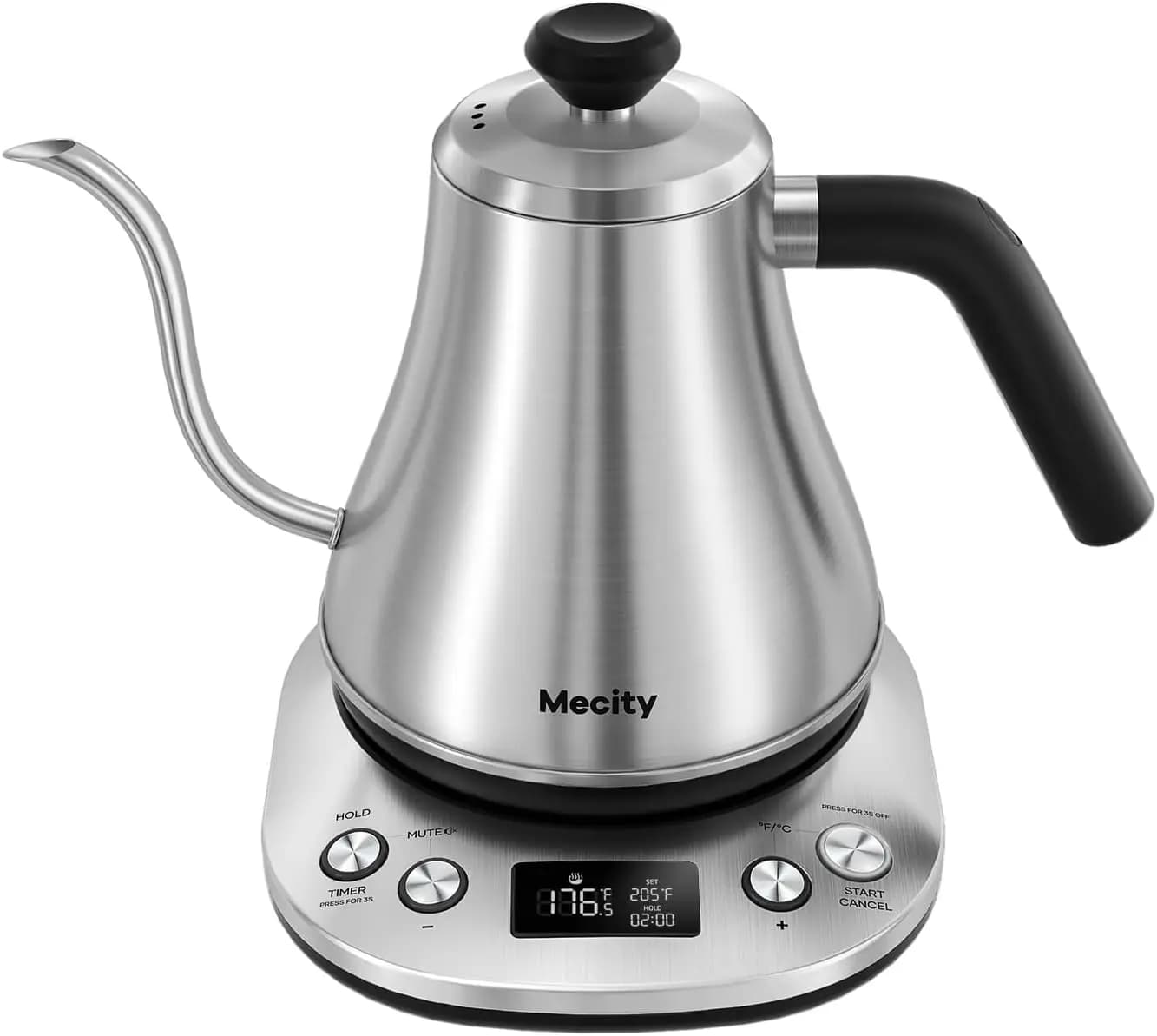 1200W Swan Neck Electric Kettle LCD Display Temperature Control 0.8 Liter Stainless Steel