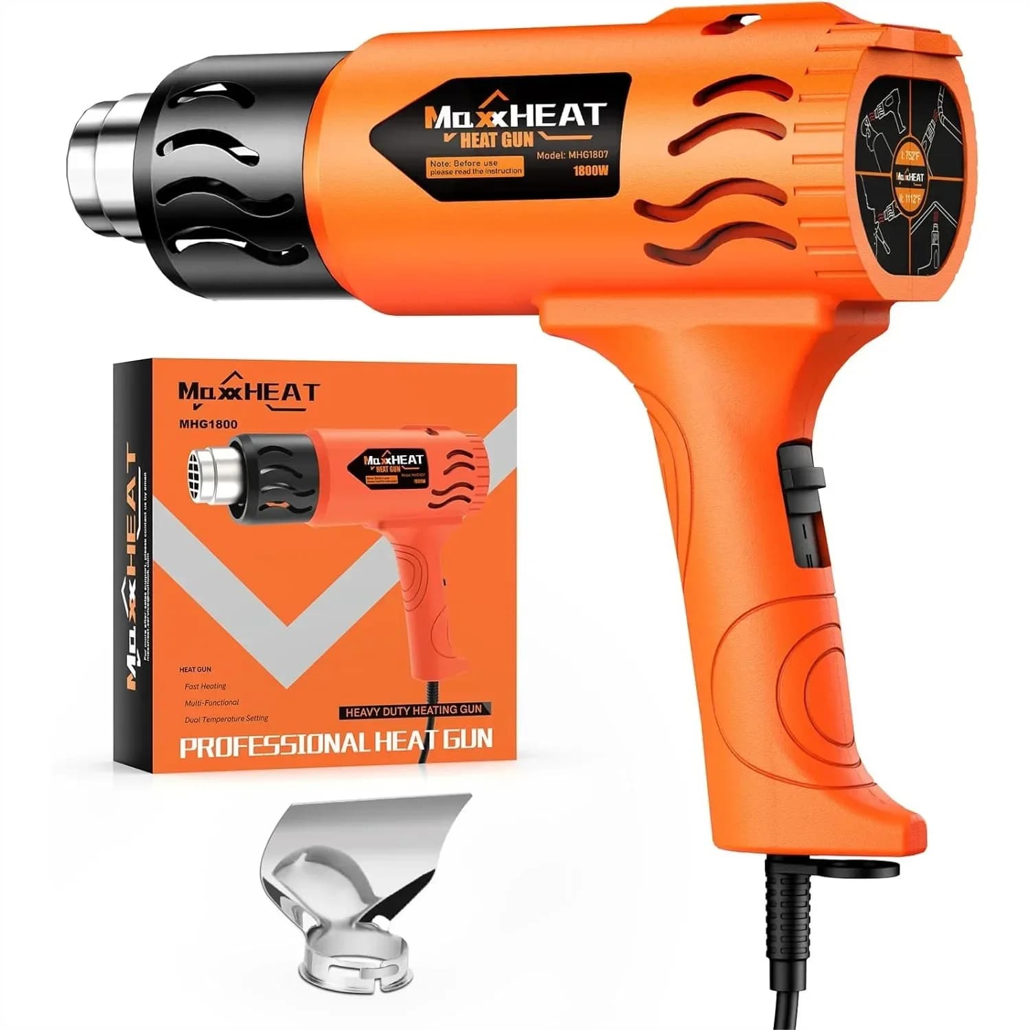 Pistola Termica Professionale da 1800W con 2 Impostazioni di Temperatura 572 ℉ &1112 ℉ Per tubi termoretraibili, resina epossidica, pellicola vinilica