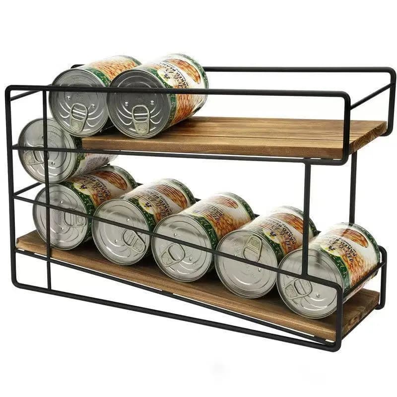 Portabottiglie da Scrivania, Combinazione di Ferro e Legno, Portabottiglie a Doppio Strato, Organizzatore per Bevande da Soggiorno