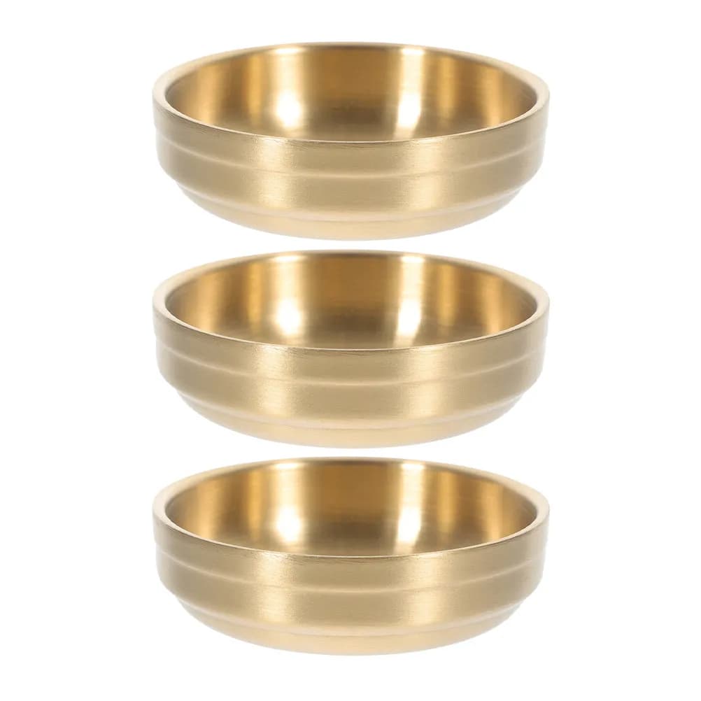Set di 3 Ciotole Dorate in Acciaio Inox da 9 Cm, Design Coreano, per Salse, Condimenti, Spezie e Dessert, per Ristoranti e Uso Domestico