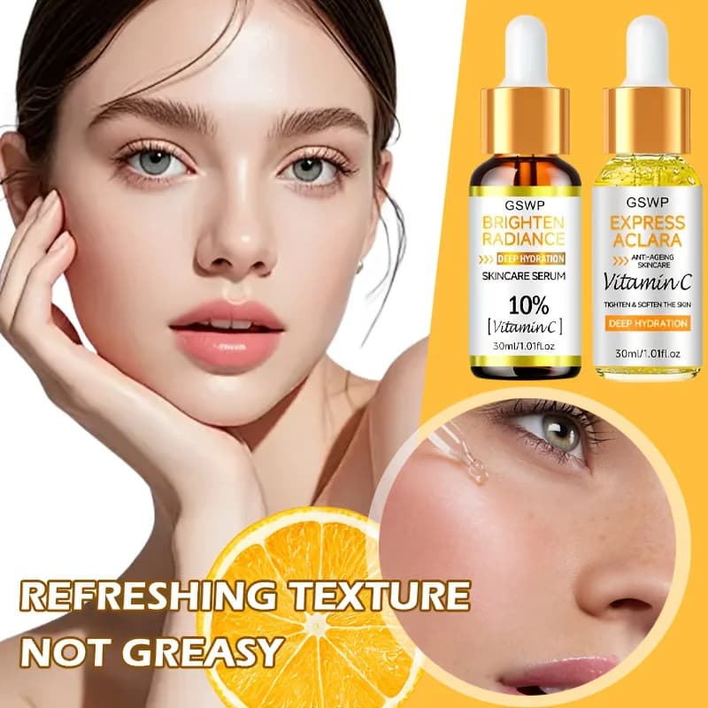 Set di sieri illuminanti alla vitamina C GSWP, idrata in profondità e illumina, rendendo la pelle dall'aspetto più chiara e luminosa. 30ml + 30ml