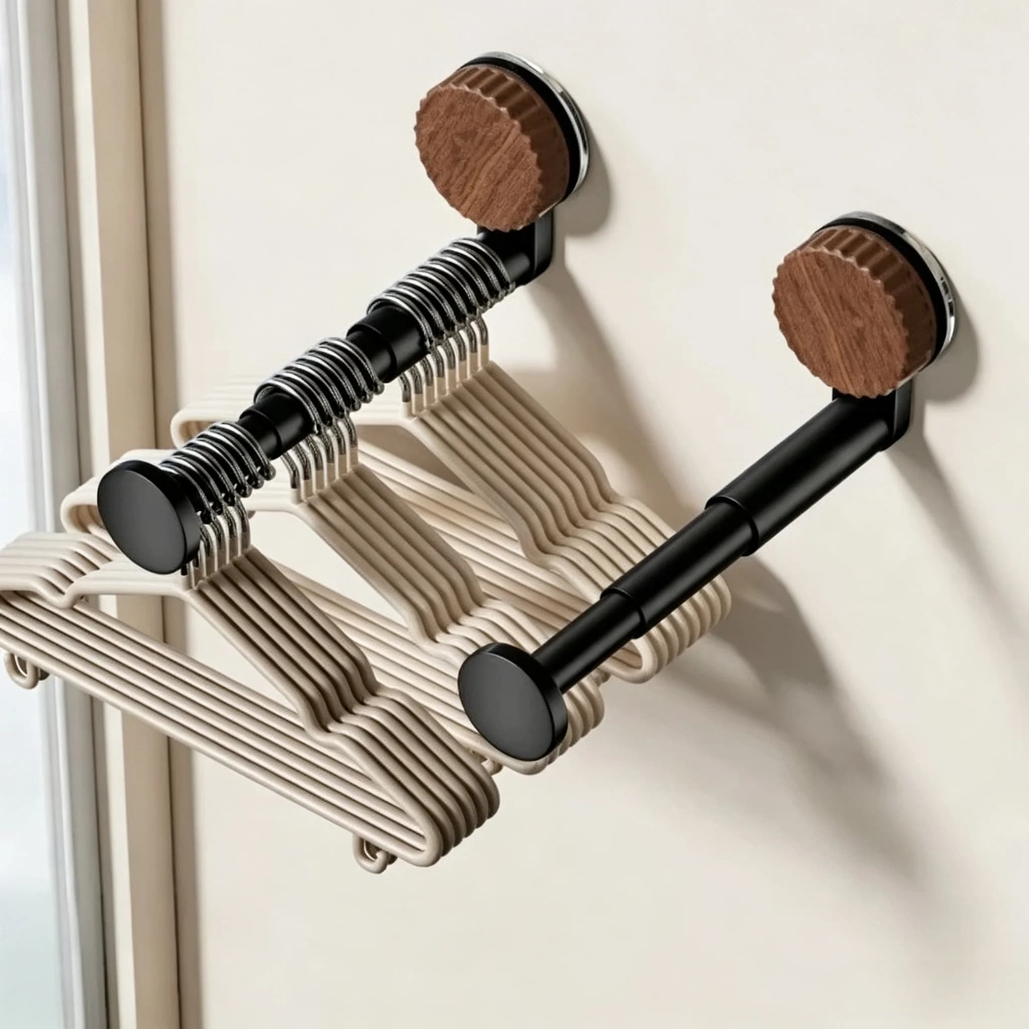 Hanger Organizer Stacker, Suction Cup Self-Adhesive Extendable Garment Rack, Space Saving Clothes Hanger Storage Holder