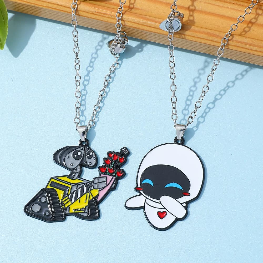2 pieces Disney Walle & Eve couple necklaces jewelry fashion for men women gifts with best friend pendant