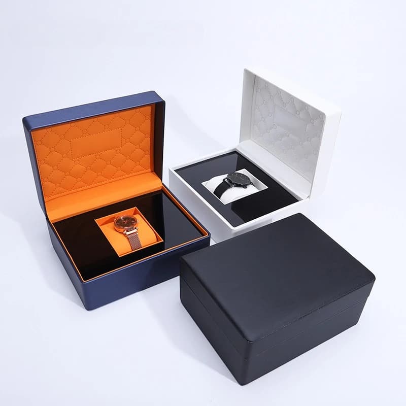 Fashion Brushed Blue Black White Men Display Storage Watch Boxes Pu Leather Display Gift Package Automatic Mechanical Watch Box