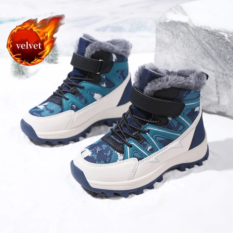 Stivali da neve invernali per ragazzi e ragazze Scarpe da esterno in peluche con artigli antiscivolo Stivaletti per bambini Stivali caldi in cotone per bambini con piattaforma alta