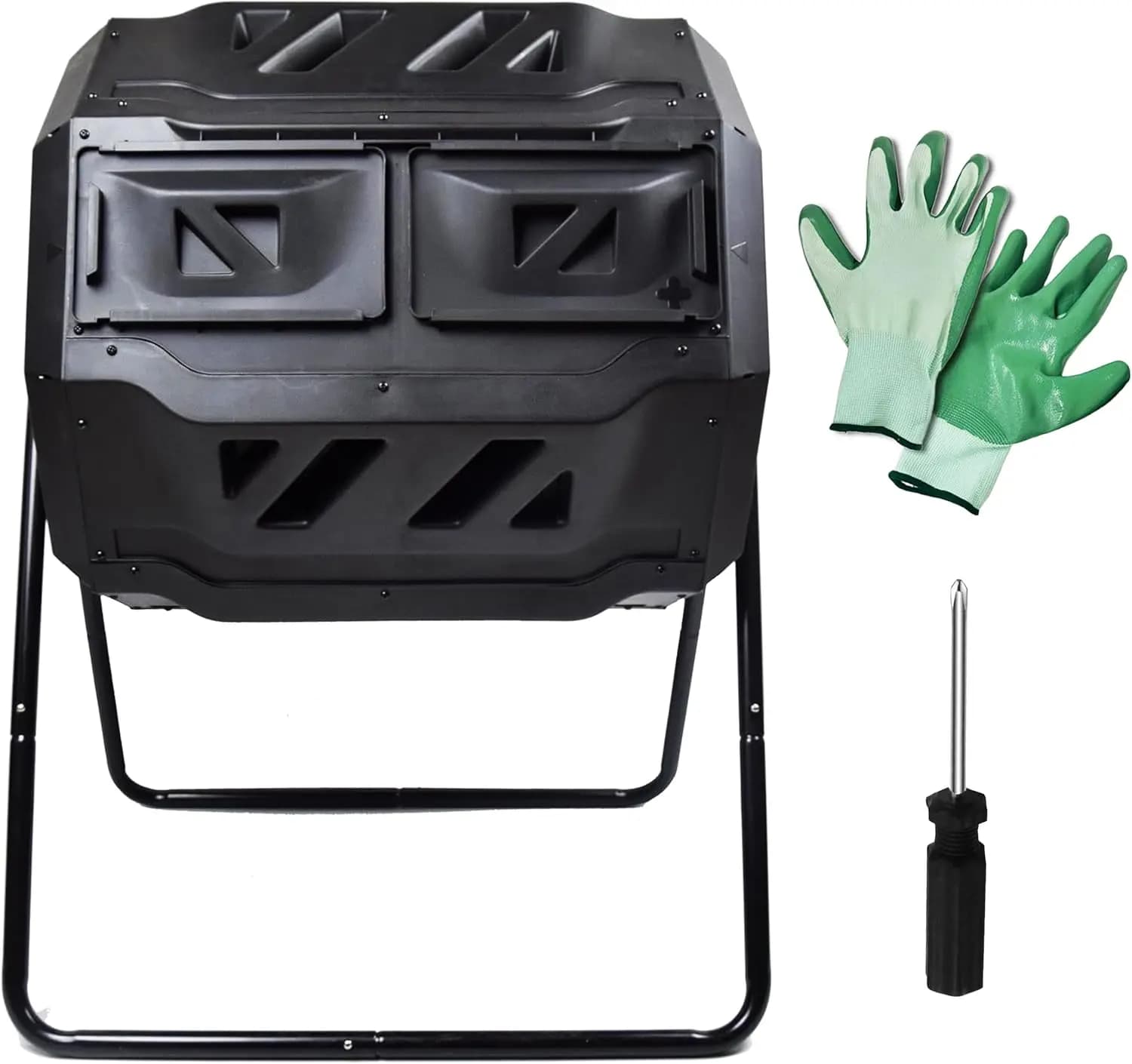 Compostiera a Doppia Camera da 160 Litri per Giardino, Nera - Efficiente Contenitore per Compostaggio all'Aperto