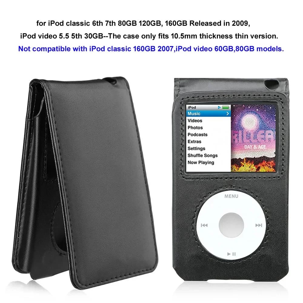 Flip Leather Protective Case for Apple iPod Classic 6th 7th 80G Thin 160G iPod Video 5th 5.5th 30GB with Belt Clip