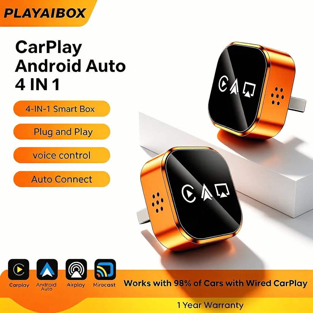 Adattatore Wireless 4-in-1 per Apple CarPlay o Android Auto, Connessione Mirror Link, Proiezione Schermo AirPlay, Sistemi Intelligenti per Auto