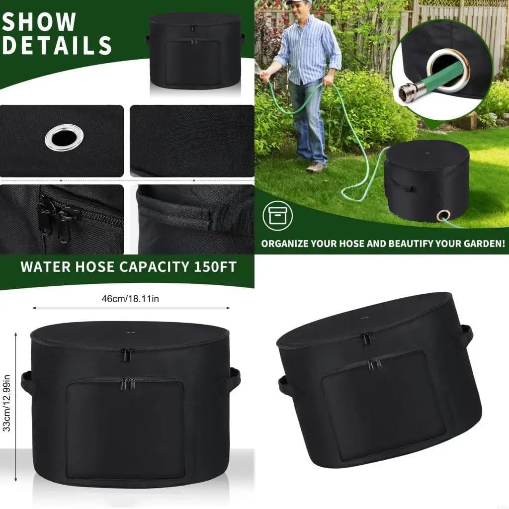 Portable Zippered Garden Hose Storage Organizers Durable Waterproof Fabric Bag For Outdoor Tools Accessories